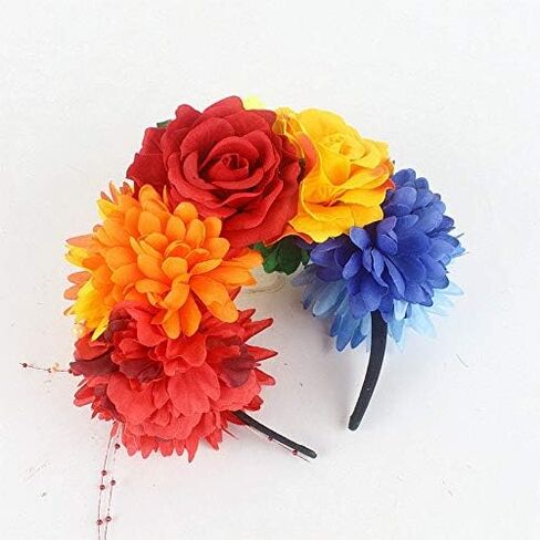 mdgfge Mexican Rose Flower Crown Day of the Dead Floral Headband Frida Flower Crown Boho Hair Accessories for Women Girls Halloween Party Festival Costume Pride Day Headpiece Decoration in Saudi Arabia