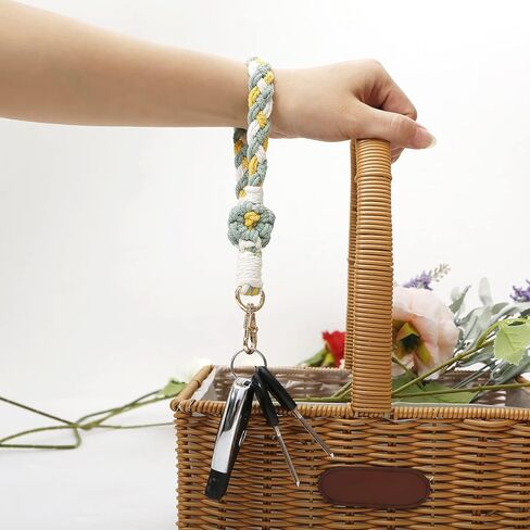 Fuqimanman2020 Boho Macrame Keychain Handmade Daisy Weave Wristlet Keychain Keyring Holder Bracelet Wrist Lanyard for Women in Kuwait