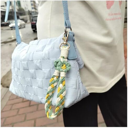 Fuqimanman2020 Boho Macrame Keychain Handmade Daisy Weave Wristlet Keychain Keyring Holder Bracelet Wrist Lanyard for Women in Kuwait