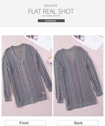 سترة كارديجان كروشيه للسيدات من Sidefeel Kimonos Boho بأكمام طويلة كبيرة الحجم ومفتوحة من الأمام in Kuwait