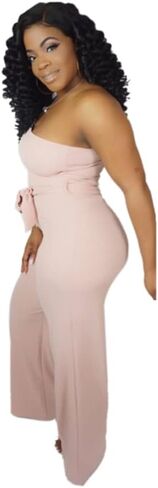 fiocko Women's Sexy One Shoulder Slit Sleeve High Waist One Piece Pant Outfit Wide Leg Jumpsuit Romper in Kuwait