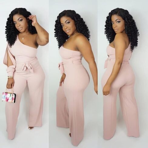 fiocko Women's Sexy One Shoulder Slit Sleeve High Waist One Piece Pant Outfit Wide Leg Jumpsuit Romper in Kuwait