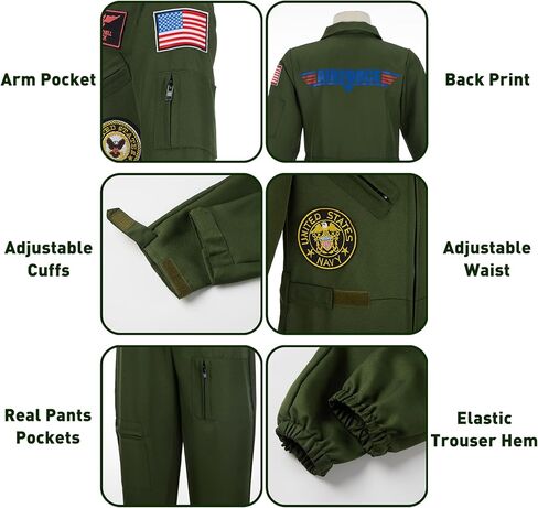 زي الطيار المقاتل من Kosgraiy، بدلة طيران عسكرية للصبي والفتاة، زي مافريك للأطفال في الهالوين in Kuwait