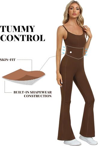 بدلة Desol Flare للنساء مع جيوب قطعة واحدة Bodycon Bodycon للتحكم في البطن، بدلة Unitard Playsuit in Kuwait