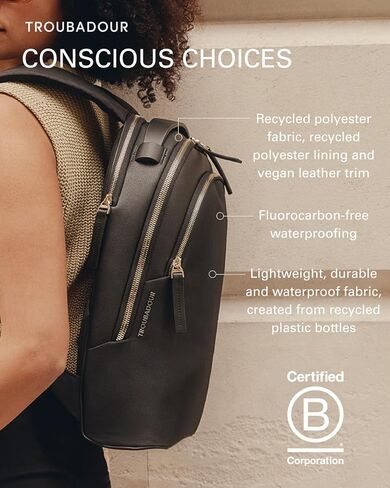حقيبة ظهر Troubadour Momentum - نباتية ممتازة، خفيفة الوزن ومقاومة للماء - جيب مبطن للكمبيوتر المحمول مقاس 16 بوصة - أشرطة مريحة مريحة - مصنوعة من مواد من مصادر مسؤولة - أسود in Kuwait