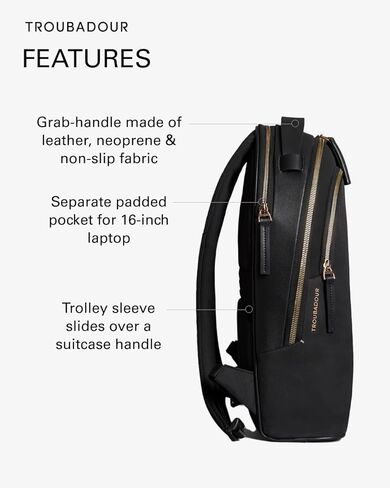 حقيبة ظهر Troubadour Momentum - نباتية ممتازة، خفيفة الوزن ومقاومة للماء - جيب مبطن للكمبيوتر المحمول مقاس 16 بوصة - أشرطة مريحة مريحة - مصنوعة من مواد من مصادر مسؤولة - أسود in Kuwait