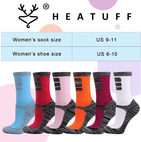 Heatuff Womens 6 Pack Hiking Crew Socks Performance Athletic Cushion Outdoor Trekking Sock in Kuwait