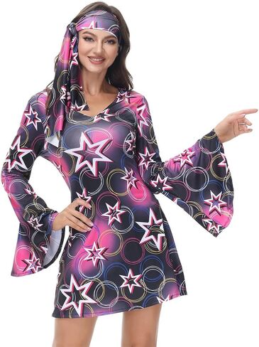 frawirshau Disco Outfit Women 70s Costume Dicso Dress For Women Halloween Hippie Clothes for Women in Kuwait