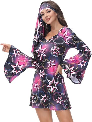 frawirshau Disco Outfit Women 70s Costume Dicso Dress For Women Halloween Hippie Clothes for Women in Kuwait
