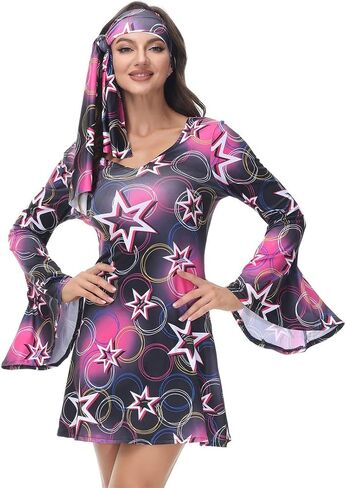 frawirshau Disco Outfit Women 70s Costume Dicso Dress For Women Halloween Hippie Clothes for Women in Kuwait