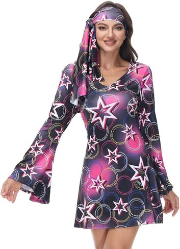 frawirshau Disco Outfit Women 70s Costume Dicso Dress For Women Halloween Hippie Clothes for Women in Kuwait