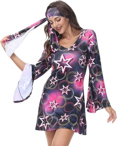 frawirshau Disco Outfit Women 70s Costume Dicso Dress For Women Halloween Hippie Clothes for Women in Kuwait