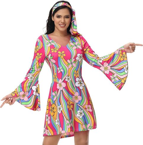 frawirshau Disco Outfit Women 70s Costume Dicso Dress For Women Halloween Hippie Clothes for Women in Kuwait