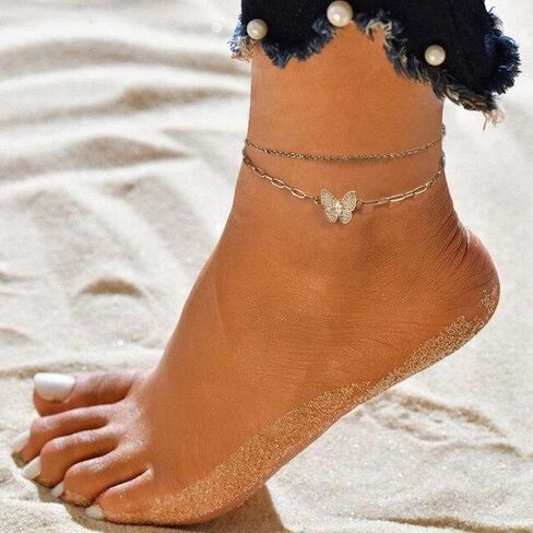 Tarsus 14K Gold Plated Butterfly Layered Bracelet/Anklets Adjuatable Jewelry Gifts for Women Girls in Saudi Arabia