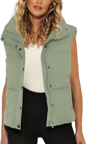 MIROL Women's Sleeveless Cropped Puffer Vest Zip Up Stand Collar Button Down Winter Crop Jackets Outwear Vest with Pockets in Kuwait