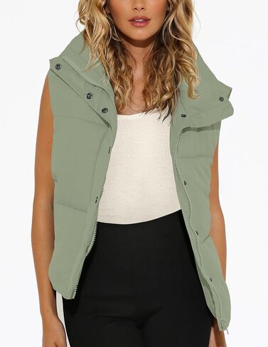 MIROL Women's Sleeveless Cropped Puffer Vest Zip Up Stand Collar Button Down Winter Crop Jackets Outwear Vest with Pockets in Kuwait