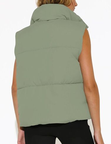 MIROL Women's Sleeveless Cropped Puffer Vest Zip Up Stand Collar Button Down Winter Crop Jackets Outwear Vest with Pockets in Kuwait