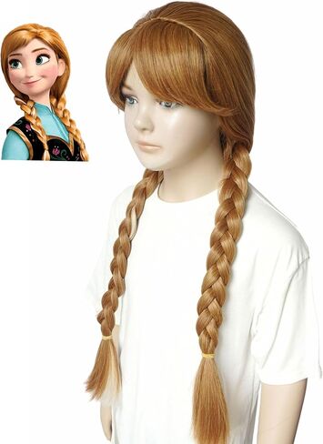 باروكة تجديل أشقر لأزياء الأميرة للفتيات، باروكة صناعية للحفلات مقاس 24 بوصة، شعر مستعار لزي الأميرة للفتيات (الأطفال - أبيض) in Kuwait