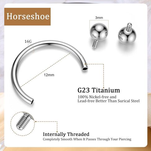 IRONBOX 16G G23 Titanium Horseshoe Septum Rings Internally Threaded Nose Rings Hoop Helix Daith Cartilage Tragus Earrings Nipple Eyebrow Body Piercing Jewelry in Saudi Arabia