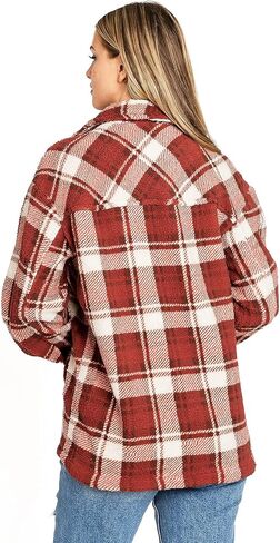 Love Tree Women's Cozy Soft Sherpa Teddy Coat Plaid Shacket in Kuwait