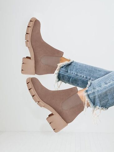 حذاء نسائي من Fttpdeaus بنعل عروة للكاحل حذاء كاجوال بمنصة مكتنزة وكعب مرن وكعب تشيلسي القتالي in Kuwait