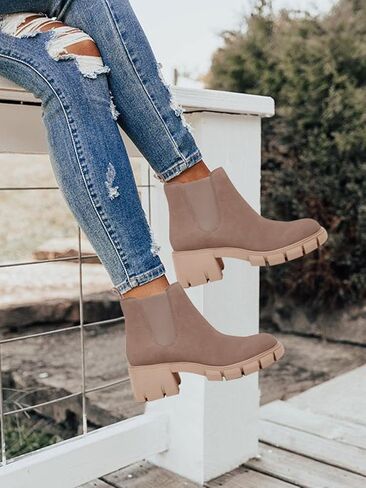 حذاء نسائي من Fttpdeaus بنعل عروة للكاحل حذاء كاجوال بمنصة مكتنزة وكعب مرن وكعب تشيلسي القتالي in Kuwait