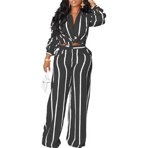 Elainone Womens 2 Piece Casual Tracksuit Outfits Stripe Long Sleeve Shirt Loose Long Pants Printed Sweatsuit in Kuwait