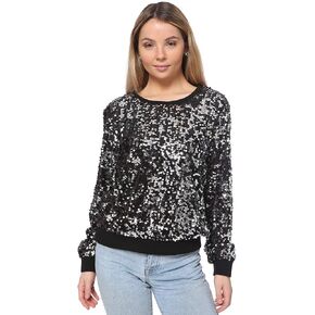 Anna-Kaci Women Juniors Sparkly Long Sleeve Sequin Pullover Sweatshirt Top in Kuwait