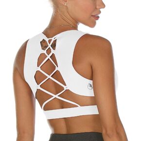 icyzone Strappy Sports Bra for Women - Supportive Gym Workout Yoga Bra with Removable Cups