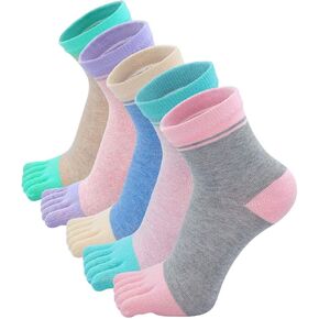 Women's Toe Sock Cute Striped Cotton Five Finger Ankle Sock Athletic Running Toe Socks for Girls (4/5 Pairs)