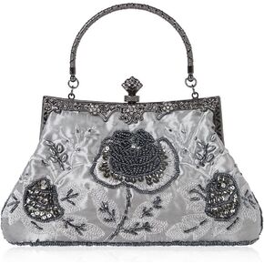 KISSCHIC Women's Handbag Vintage Rose Embroidered Beaded Sequin Evening Bag Wedding Party Clutch Purse