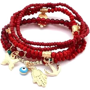 18kt Gold Plated Evil Eye and Hamsa Butterfly Charm Vintage Bracelet Bohemia Beads