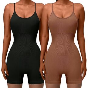 OVESPORT Seamlesse Workout Jumpsuit for Women Spaghetti Strap Tummy Control Gym Yoga Romper Bodysuit With Padded Sports Bra…