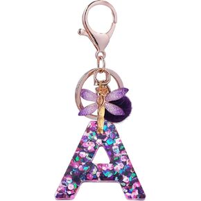SELOVO Women Girls Capital Initial Purple Dragonfly Keychain Letter Alphabet Keyring in Saudi Arabia