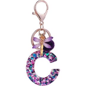 SELOVO Women Girls Capital Initial Purple Dragonfly Keychain Letter Alphabet Keyring in Kuwait