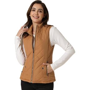Allegra K Women's Puffer Vest Stand Collar Lightweight Gilet Quilted Zip Vest