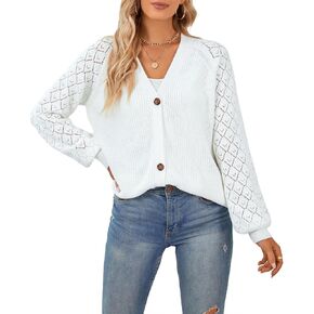 سترة نسائية من QUALFORT مصنوعة من القطن 100% وأكمام طويلة مفتوحة من الأمام وسترة متماسكة بأزرار بأزرار in Kuwait