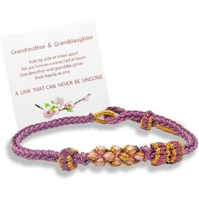 To My Granddaughter Bracelet "A Link That Can Never Be Undone" PeachBlossom Bracelet, Granddaughter Bracelet from Grandma, Adjustable Braided Bracelet for Teen Girls, Inspirational Birthday Gifts for Women
