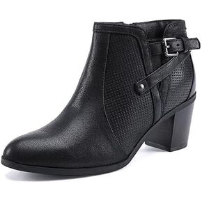 EETTARO Women's Chunky Heel Ankle Boots Fashion Pointed Toe Booties Side Zipper Buckle Shoes
