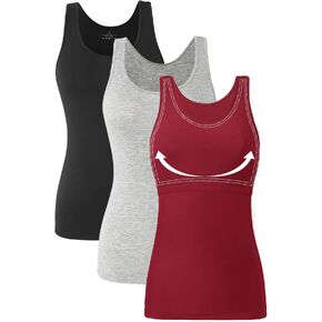 Orrpally Basic Tank Top with Bra for Women Cotton Shelf Bra Undershirt Cami Tank Tops 3-Pack