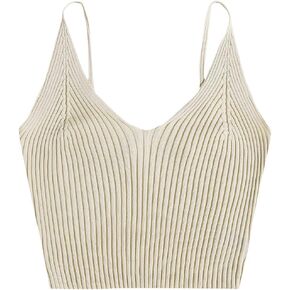 SweatyRocks Women's V Neck Crop Cami Top Ribbed Knit Spaghetti Strap Sleeveless Vest
