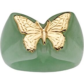 PalmBeach 10K Solid Yellow Gold Genuine Black or 14K Sold Yellow Gold Genuine Green Jade Butterfly Ring Size 7 in Saudi Arabia