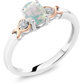 خاتم Gem Stone King من الفضة الإسترليني عيار 925 والذهب الوردي عيار 10 قيراط والأوبال الأبيض مع خاتم ألماس للنساء (0.63 قيراط، حجر ميلاد الأحجار الكريمة، متوفر بمقاس 5، 6، 7، 8، 9) in Kuwait