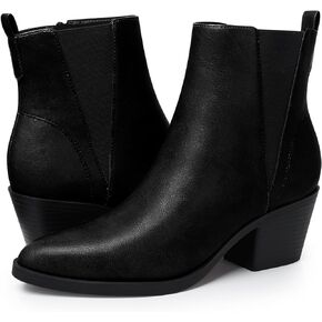 FAMITION Womens Ankle Boots Heel: Pointed Toe Winter Fall Slip On Chelsea Booties Zipper Dressy Shoes