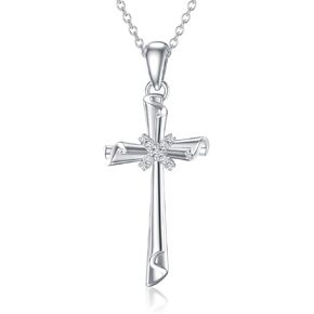 SISGEM White Gold Cross Necklace for Women Teen Girls,10K Real Gold Cross Pendant Necklace Cross Jewelry Gifts for Birthday Christmas Anniversary 16+1+1 inch in Kuwait