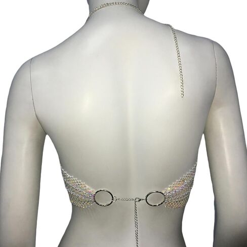 Women Shiny Rhinestones Backless Crop Tops Tank Top Sexy Halter See Through Camisole for Night Out Party Clubwear in Kuwait