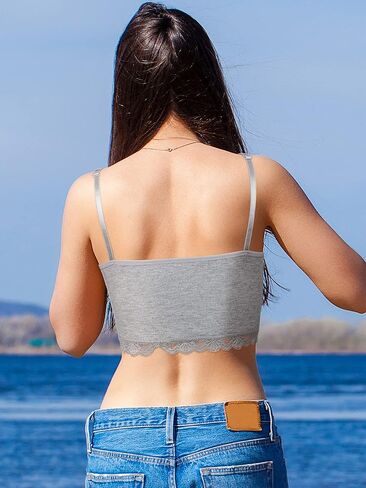 3 Pieces Women's Rib Knit Cami Tops Lace Trim Camisole Sleeveless Adjustable Strap Crop Top Solid Cami for Women in Kuwait