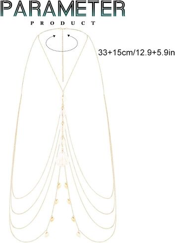 Nicute Gold Body Chain صدف شرابة الطبقات الخصر سلسلة الشاطئ بيكيني سلسلة أزياء الجسم مجوهرات للنساء والفتيات in Saudi Arabia