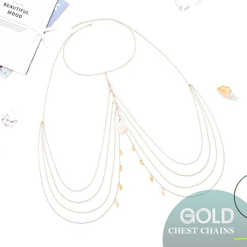 Nicute Gold Body Chain صدف شرابة الطبقات الخصر سلسلة الشاطئ بيكيني سلسلة أزياء الجسم مجوهرات للنساء والفتيات in Saudi Arabia