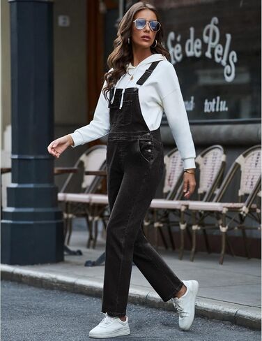 Vetinee Womens Overalls Denim Stretch Straight Leg Jeans Overall Regular Fit Bib Jean Jumpsuits Comfy Adjustable Straps in Kuwait